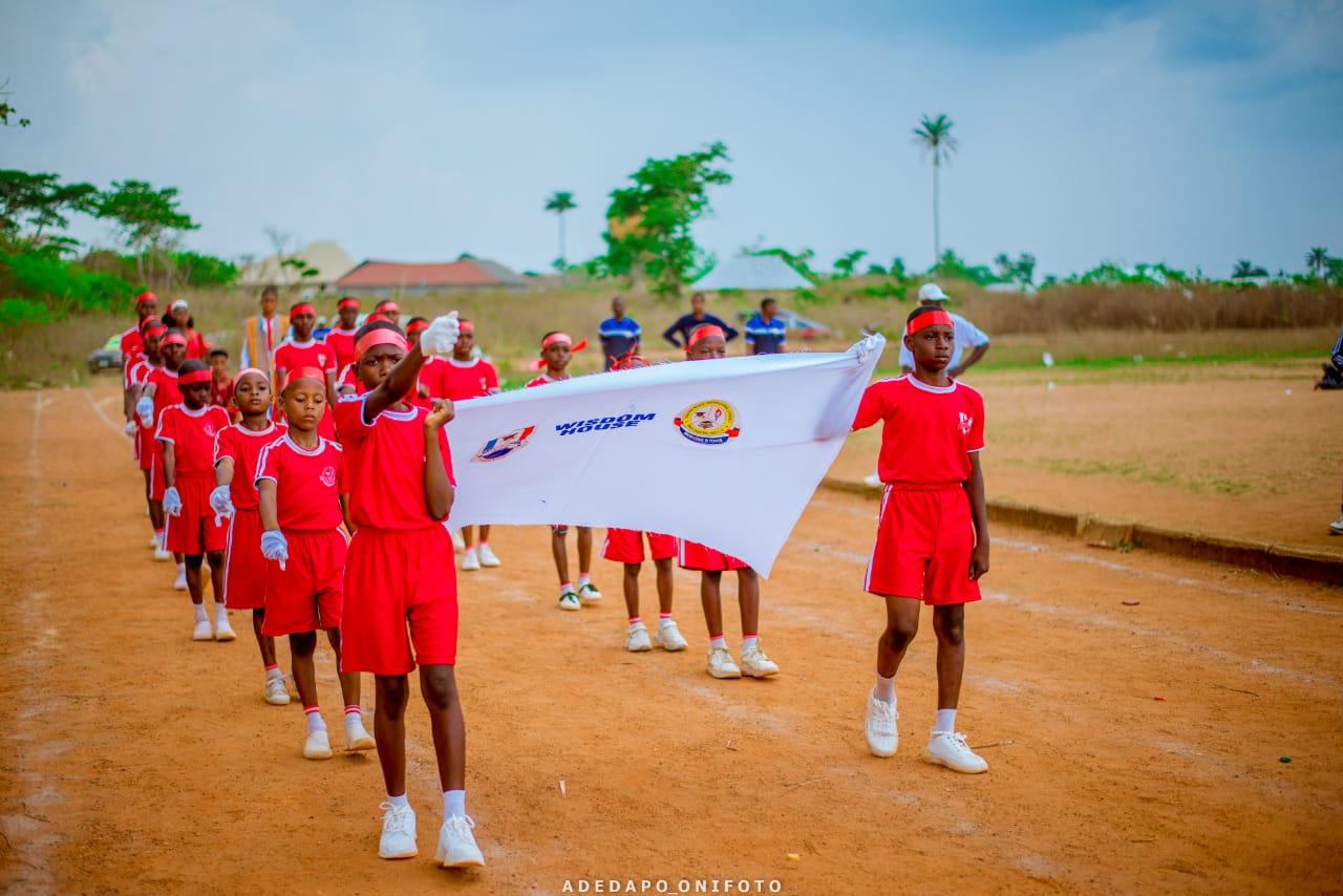 Students marching during inter-house sports parade