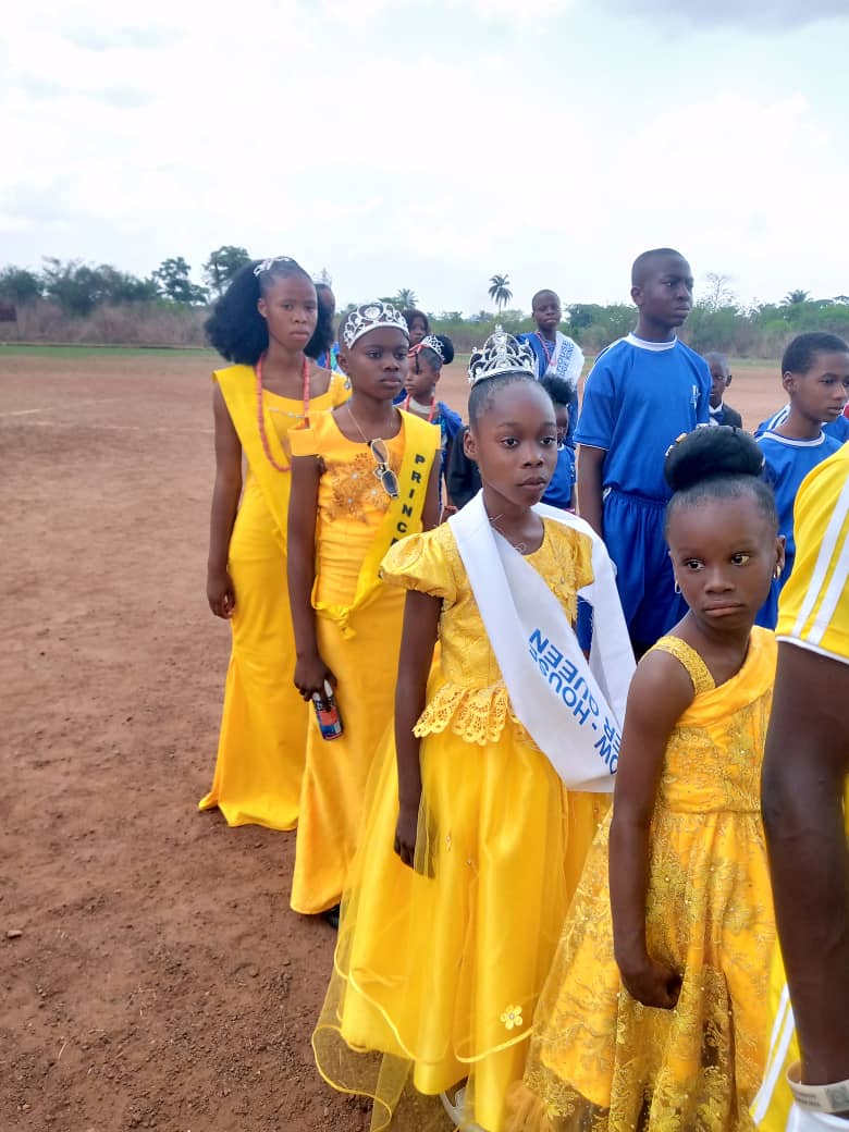 Yellow house students lined up for march past